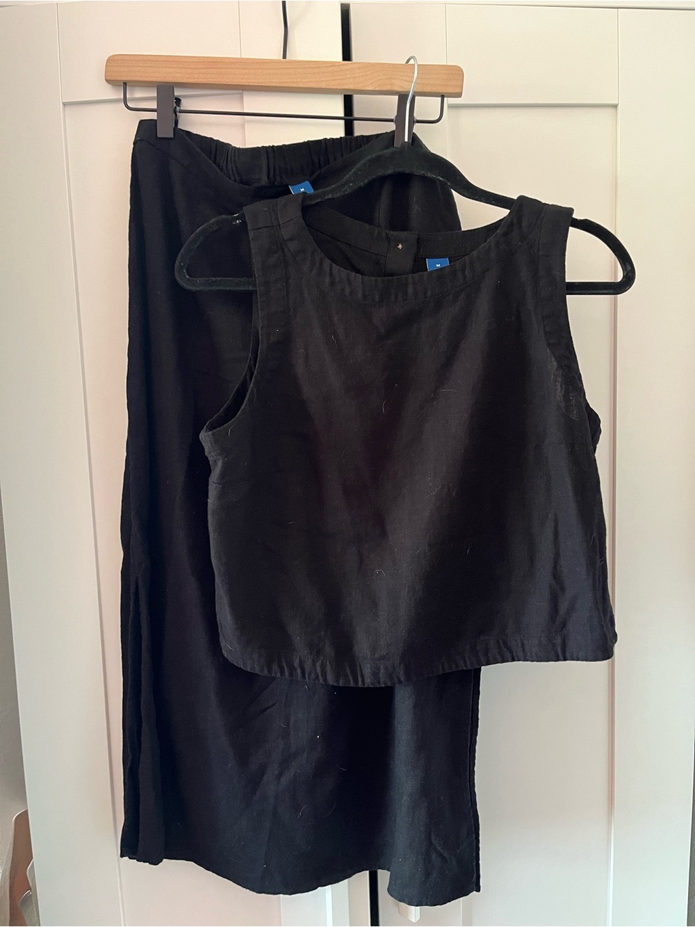 Black Sleeveless Linen Top and Skirt Set